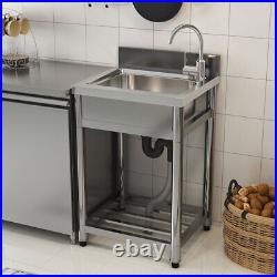 Catering Deep Sink Kitchen Unit Stainless Steel Single Bowl with Shelf Drainer Kit