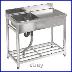 Catering Kitchen Sink Single Bowl Stainless Steel Basin With Right Worktop Table