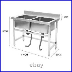Catering Kitchen Sink Stainless Steel Double/Single Bowl Washing Table & Waste