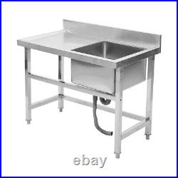 Catering Kitchen Washing Sink Stainless Steel Commercial Wash Table Single Bowl