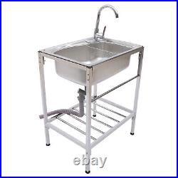 Catering Sink Commercial Kitchen Stainless Steel Single Bowl Drainer Unit+Faucet