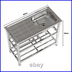 Catering Sink Commercial Kitchen Stainless Steel Single Bowl Drainer Unit+Shelf