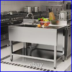 Catering Sink Commercial Single Bowl Kitchen Wash Table Stand & Right Platform