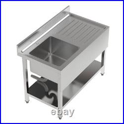 Catering Sink Commercial Single Bowl Kitchen Wash Table Stand & Right Platform