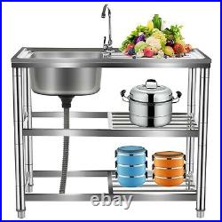 Catering Sink Commercial Stainless Steel Kitchen Single Bowl Drainer Unit & Tap