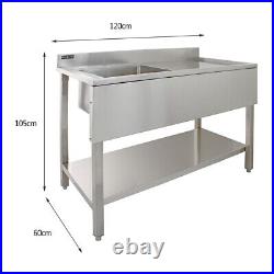 Catering Sink Stainless Steel Commercial Kitchen Single Bowl Right Hand Drainer