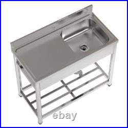 Catering Sink Stainless Steel Commercial Kitchen Single Bowl Work Top Backsplash