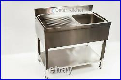 Catering Sink Stainless Steel Single Bowl Commercial Kitchen Left Hand Drainer