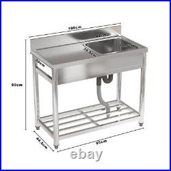 Catering Stainless Steel Sink Kitchen Single Bowl Unit LH Platform with Shelf UK