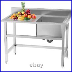 Catering Steel Single Bowl Kitchen Sink Commercial Wash Table with Left Platform