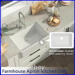 Ceramic White Rectangle SIngle Bowl Farmhouse Apron Kitchen Sink 24 in x 16 in