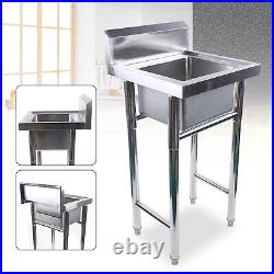 Commercial 304 Stainless Steel Kitchen Sink Square Catering Single Bowl +Drainer