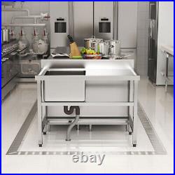 Commercial Catering Sink Stainless Steel Single Bowl Kitchen Prep Table Drainer