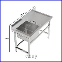 Commercial Catering Sink Stainless Steel Single Bowl Kitchen Prep Table Drainer