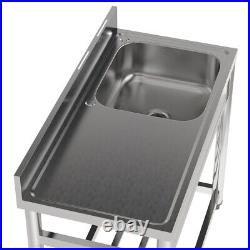 Commercial Catering Stainless Steel Sink Kitchen Handmade Wash Table Single Bowl