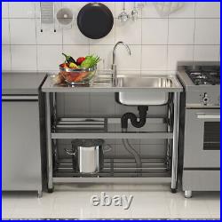 Commercial Catering Stainless Steel Sink Kitchen Wash Table Single/Double Bowls
