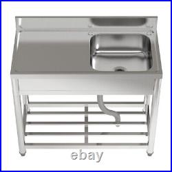 Commercial Kitchen Sink Single Bowl Catering Sinks Washing Table with Backsplash