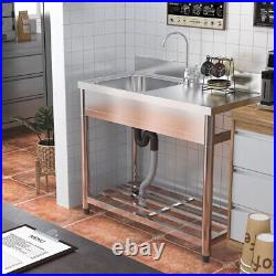 Commercial Kitchen Sink Stainless Steel Single Bowl & Right Platform Cafe Bistro