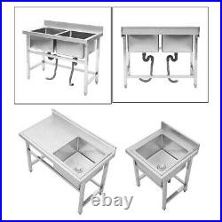 Commercial Kitchen Stainless Steel Prep Sink Catering Basin Unit With Splashback