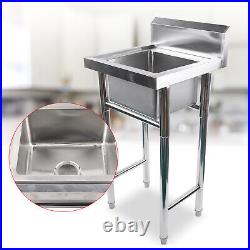 Commercial Stainless Steel Kitchen Sink Square Catering Single Bowl Drainer Home