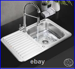 Commercial Stainless Steel Kitchen Sink Square Single Bowl Reversible Drainer UK