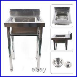 Commercial Stainless Steel Kitchen Sink Wash Table Single Bowl with Drain Kit