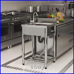 Commercial Stainless Steel Single Bowl Kitchen Wash Sink with Storage Undershelf