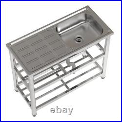 Commercial Stainless Steel Sink Single Bowl Kitchen Catering Table Drainboard