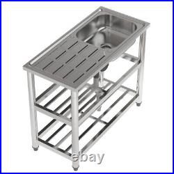 Commercial Stainless Steel Sink Single Bowl Kitchen Catering Table Drainboard