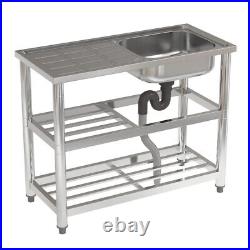 Commercial Stainless Steel Sink Single Bowl Kitchen Catering Work Table Shelving
