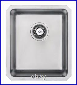 Compact Single Bowl Undermounted Sink, Stainless Steel 25mm Radius 340mm x 400mm