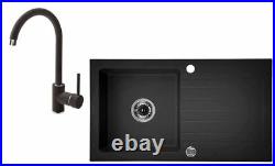 Deante Zorba 1 Bowl Reversible Black Sink 76cm & Mixer U Spout Single Lever Tap