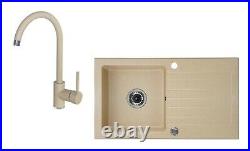 Deante Zorba 1 Bowl Reversible Sink & Mixer U Spout Single Lever Tap Beige 76cm