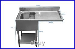 Dishwasher Sink Stainless Steel Single Bowl For Commercial Restaurant Kitchen