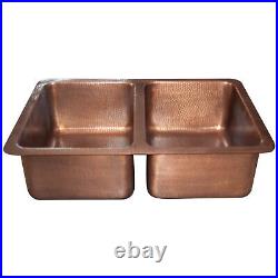 Double Bowl Copper Kitchen Sink Hammered Single Wall Design Antique Finish