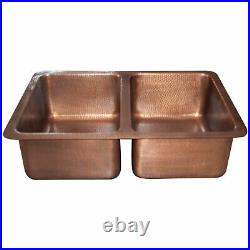 Double Bowl Single Wall Copper Kitchen Sink Hammered Antique Finish
