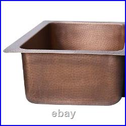 Double Bowl Single Wall Copper Kitchen Sink Hammered Antique Finish
