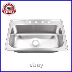 Drop 20 Gauge Stainless Steel 33 In. 4 Hole Single Bowl Kitchen Sink