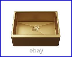 Ellsi Excel Single Bowl Kitchen Sink Stainless Rectangular Undermount Gold Waste