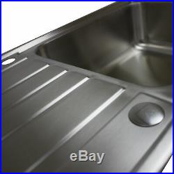Extra Deep Single Bowl and Drainer Inset Stainless Steel Kitchen Sink Reversible