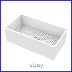 Farmhouse Apron Front Fireclay 33 In. Single Bowl Kitchen Sink In White With Gri