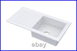 Fireclay Ceramic Single Bowl Kitchen Sink & Plain Drainer 1010mm White