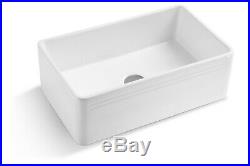 Fireclay Farmhouse Single Bowl Kitchen Sink with Stainless Drain Reversible