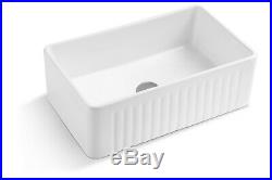 Fireclay Farmhouse Single Bowl Kitchen Sink with Stainless Drain Reversible