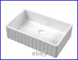 Fireclay Kitchen Single Bowl Fluted Front Butler Sink with Overflow Waste Not I