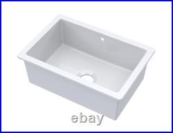 Fireclay Single Bowl Square Undermount Kitchen Sink, Central Waste & Overflow B