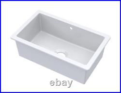 Fireclay Single Bowl Square Undermount Kitchen Sink, Central Waste & Overflow W