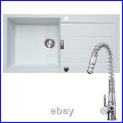Franke 1.0 Bowl White Reversible Composite Kitchen Sink & Chrome Pull Out Tap