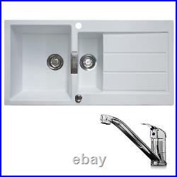 Franke 1.5 Bowl White Reversible Kitchen Sink with Waste & Chrome Single Lever Tap