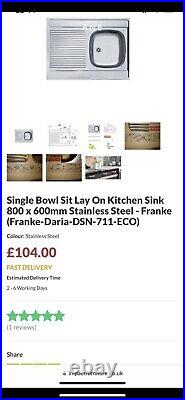 Franke Stainless Steel Single Bowl Sit Lay On Kitchen Sink 800x600mm